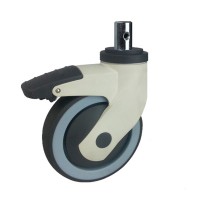 5"Hospital Medical Bed Solid Round Stem Swivel Total Brake Elastic Thermo plastic Rubber Caster Wheel